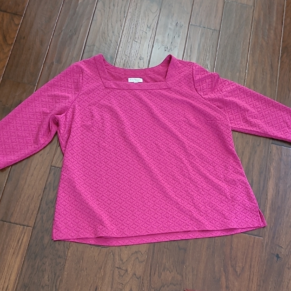 Kim Rogers Pink Textured Patterned Blouse with Square Neckline size 2X